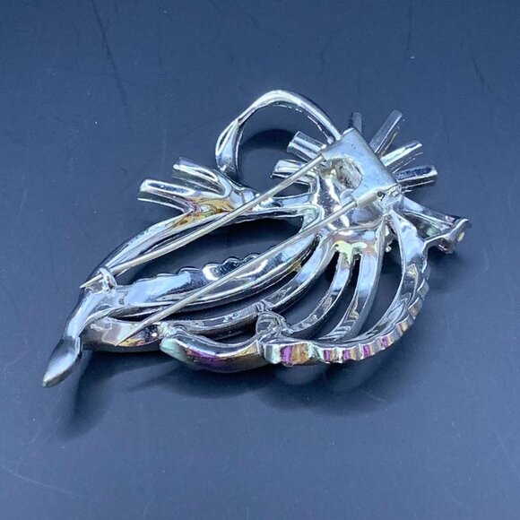 Vintage Rhinestone Fur Clip Brooch Gorgeous Baguette & Round Stones J289 - Picture 4 of 8